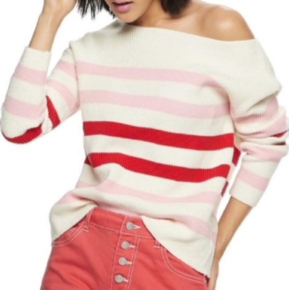 👠HOST PICK👠EUC POPSUGAR Boatneck Off-Shoulder Striped Ribbed Pullover Sweater - Picture 2 of 6